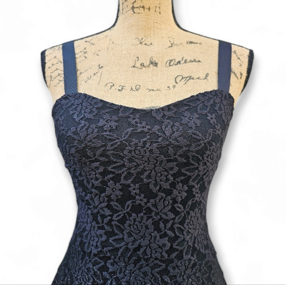 Free People Silver Foiled Ombre Black/Silver Lace Sleeveless Mini Dress, Size XS - Picture 5 of 10